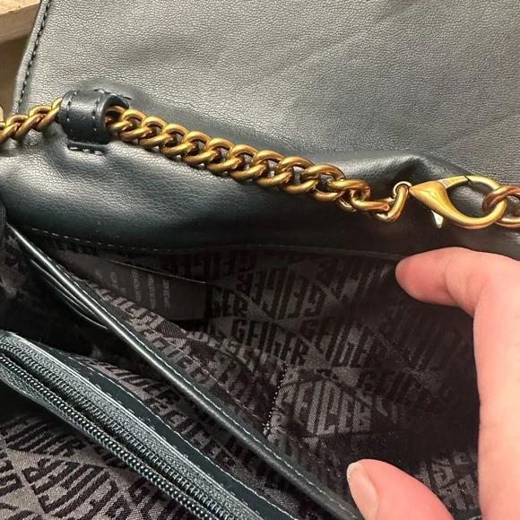 Kurt Geiger Soho Wallet on a Chain Crossbody Dark Green Suede and Leather - Picture 10 of 13